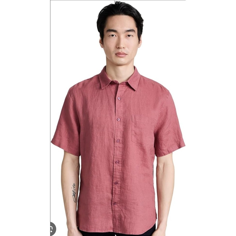 Vince Shirt Mens 2XL Burnt Salmon Pink 100% Linen Classic Fit Short Sleeve